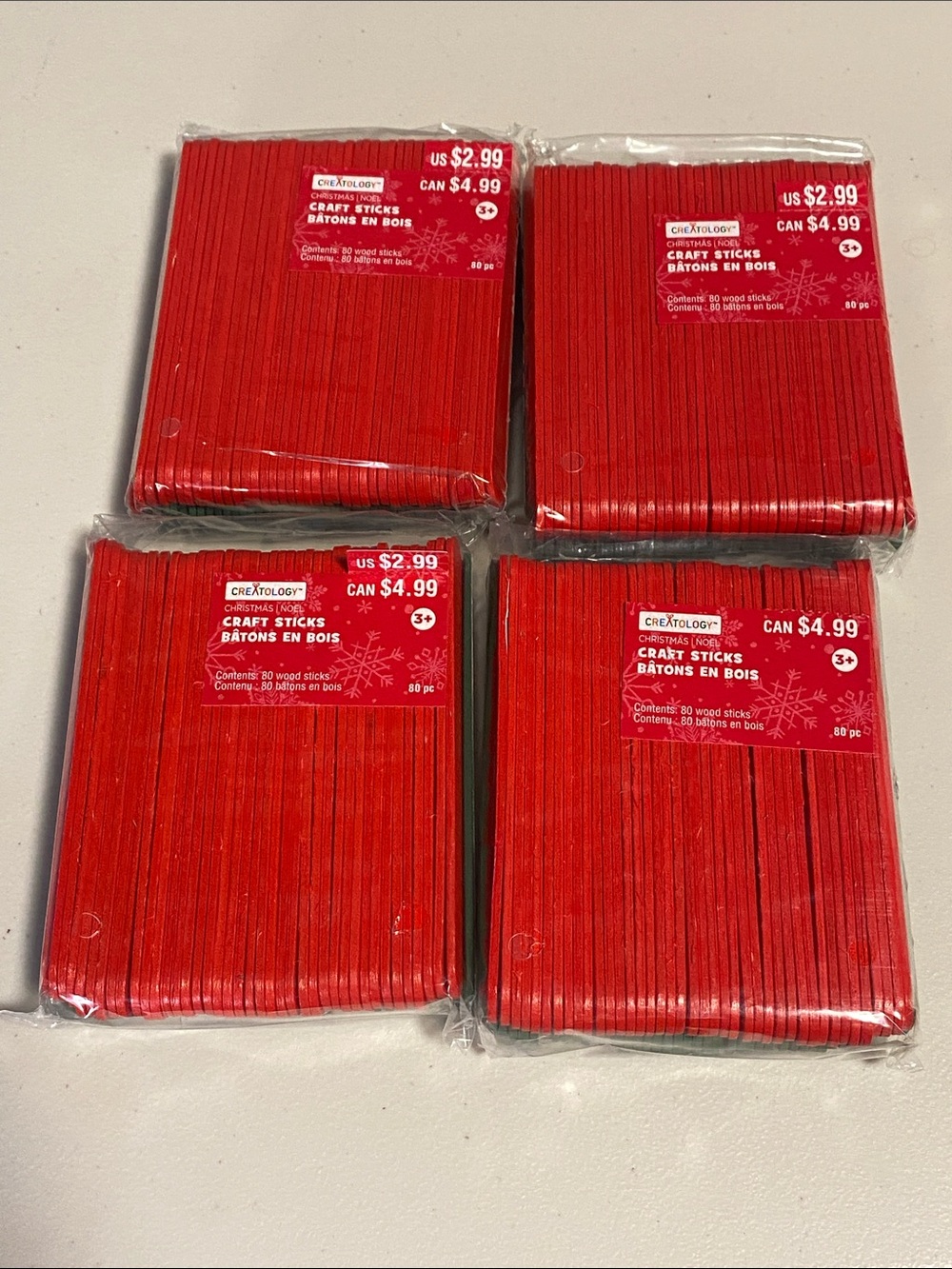 Set of 4 Packs of Red and Green Craft Sticks